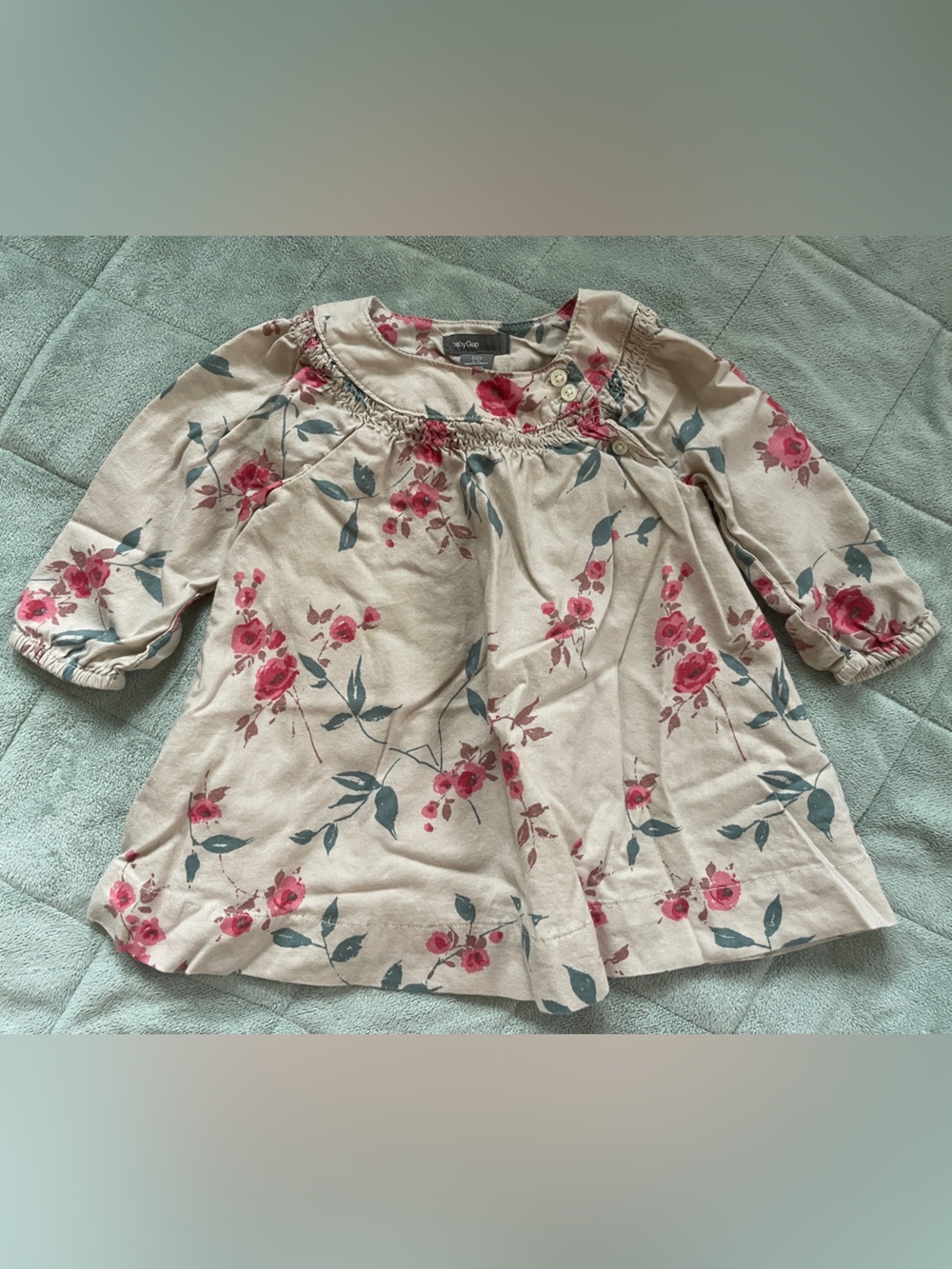 GAP Cream Floral Tunic with Pink Roses and Teal Leaves